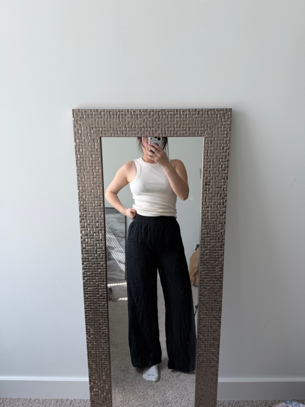 Madewell Black Wide-Leg Elastic Waist Pants
